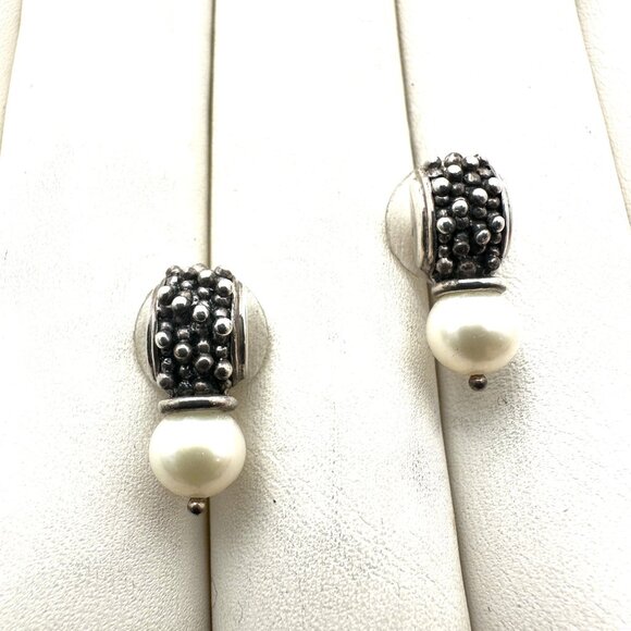 Michael Dawkins Earrings Sterling Silver Pierced Caviar Pearl Design - Picture 2 of 3